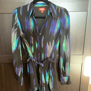 XS - Women's Button Front T-Shirt Dress with detachable matching belt.